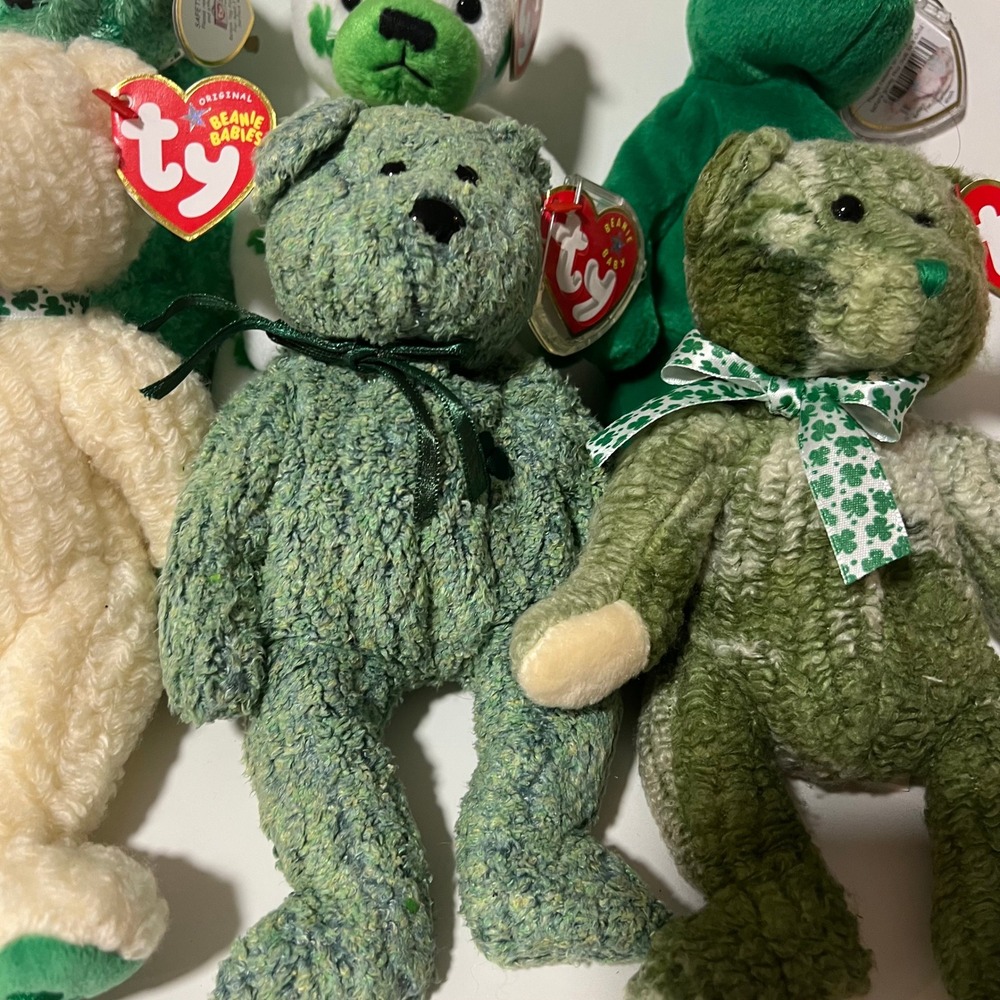 Ty Beanie Babies St Patricks Day Bear Lot Erin Shamrock‎ Clover Luck-e 6pc Set - Picture 3 of 16